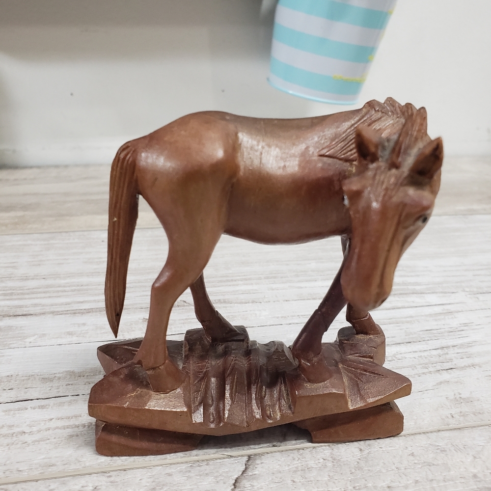 Vintage Carved Wood Horse Figurine Statue Western Equestrian Rustic Cottage